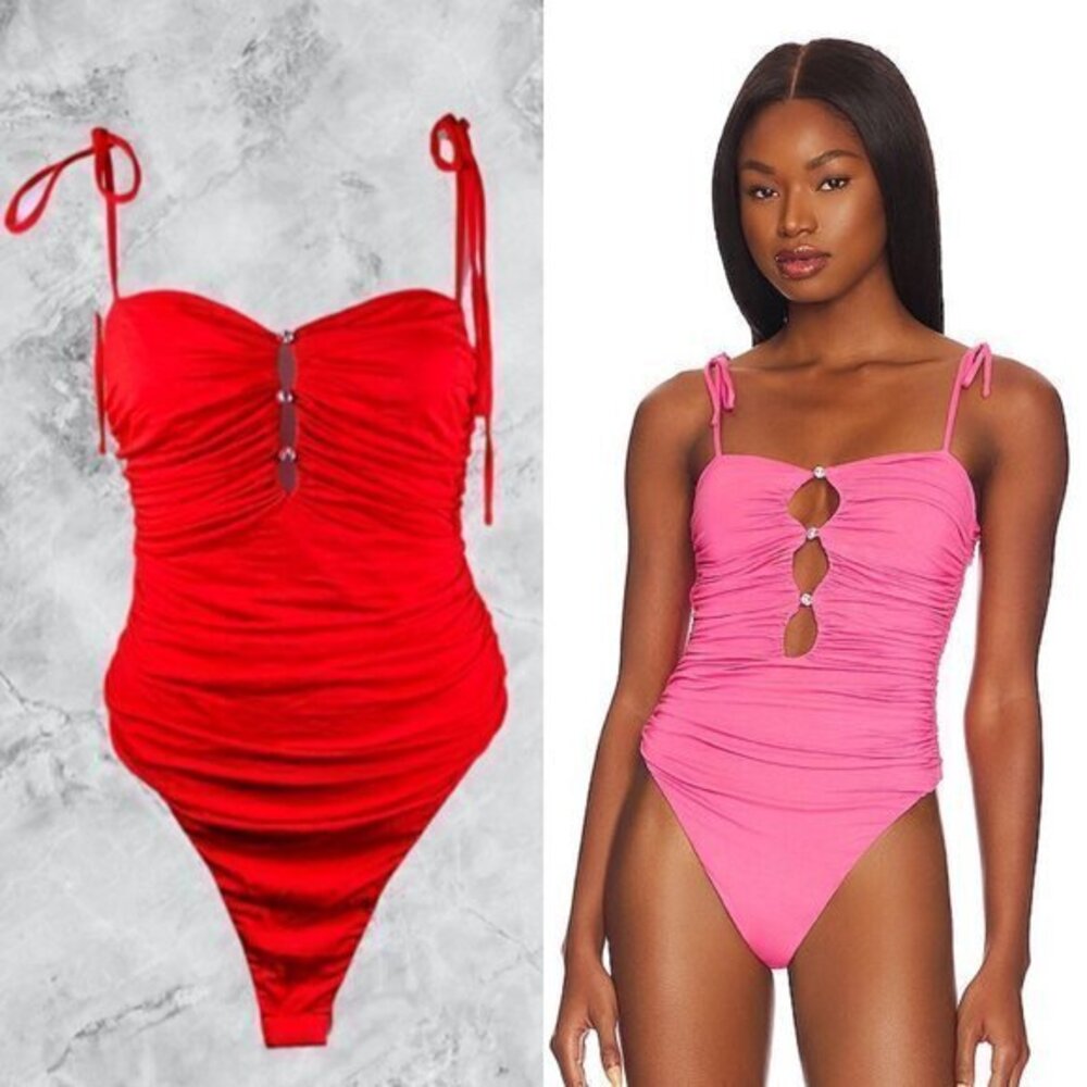 NBD Fleure Ruched Bodysuit - Red